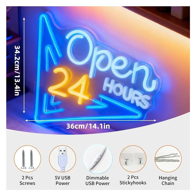Letrero de neón abierto las 24 - Decor Lighting Opening Hours reseña y precio