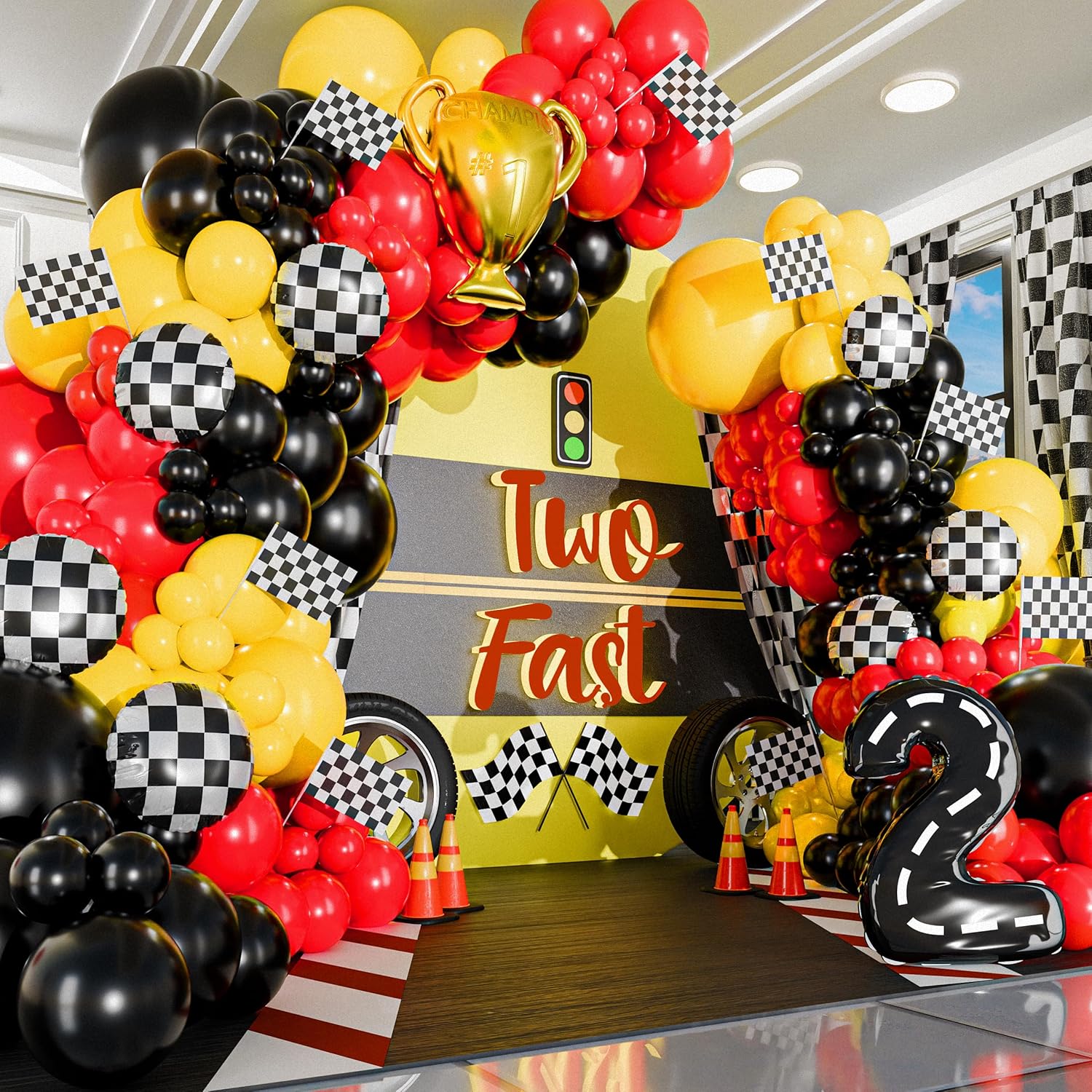 Juego de guirnaldas de globos  - Lighting Mcqueen Birthday Decor reseña y precio